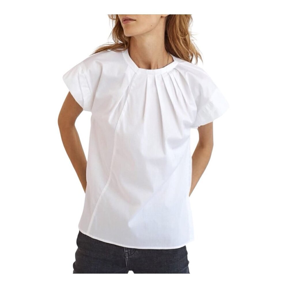 HARSHMAN Putzel 100% Cotton Pleated Cap Sleeve Top White Medium MSRP $193